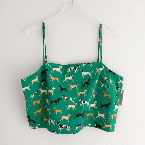 Anthropologie Maeve Straight-Neck Crop Tank Green Dog Print - Picture 2 of 7